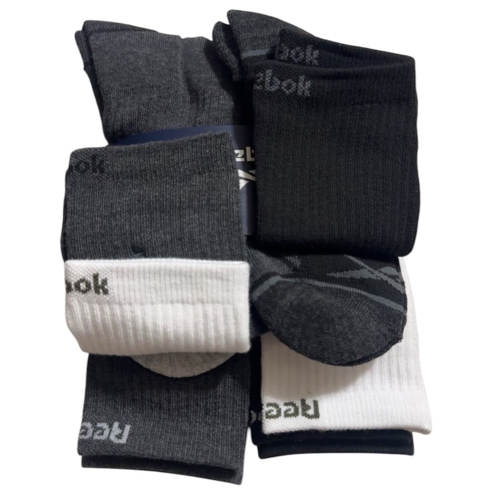 Reebok High Crew Socks - 5Pk Blk, Gray, White Performance Training Size 6-12